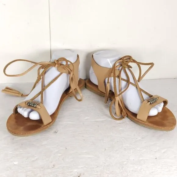 FREE PEOPLE Women’s Bryn Mar U40 EU9,5 Brown Leather Ankle Wrap Flat Sandals