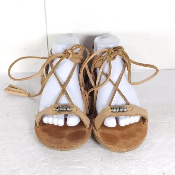 FREE PEOPLE Women’s Bryn Mar U40 EU9,5 Brown Leather Ankle Wrap Flat Sandals