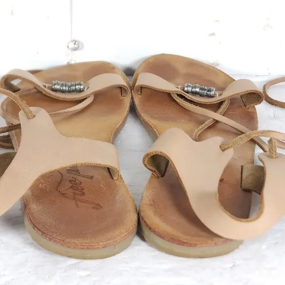 FREE PEOPLE Women’s Bryn Mar U40 EU9,5 Brown Leather Ankle Wrap Flat Sandals