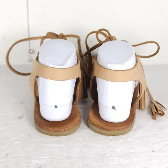FREE PEOPLE Women’s Bryn Mar U40 EU9,5 Brown Leather Ankle Wrap Flat Sandals