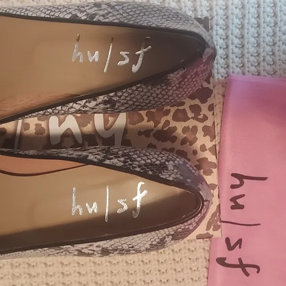 French Sole Josephine Snake Print Heeled Loafers in Black/White NIB