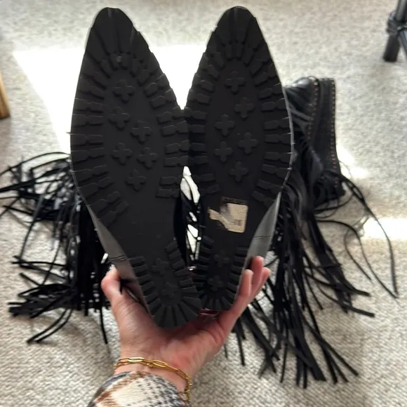 Fringe Black Knee-High Boots