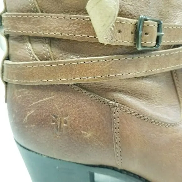 Frye 76396 Jane Strappy Brown Leather Womens High Heel‎ Booties Boots Size 9