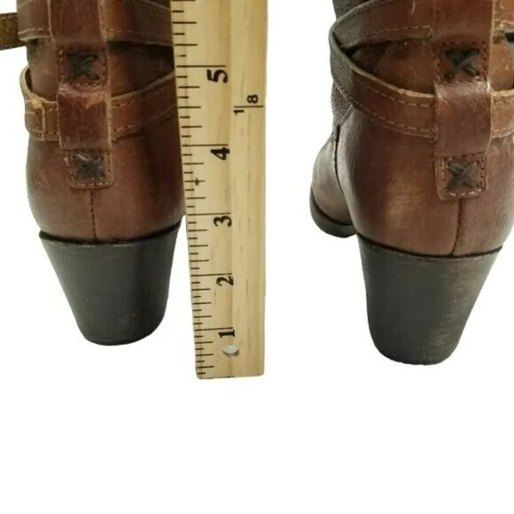 Frye 76396 Jane Strappy Brown Leather Womens High Heel‎ Booties Boots Size 9