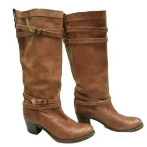 Frye 76396 Jane Strappy Brown Leather Womens High Heel‎ Booties Boots Size 9
