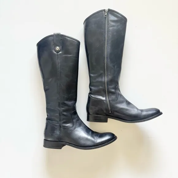 Frye Black Melissa Button Riding Tall Leather Boots 10B