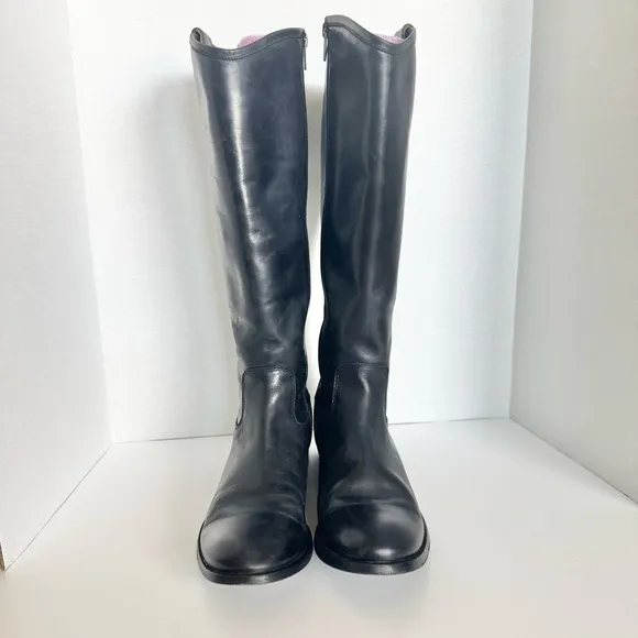 Frye Black Melissa Button Riding Tall Leather Boots 10B
