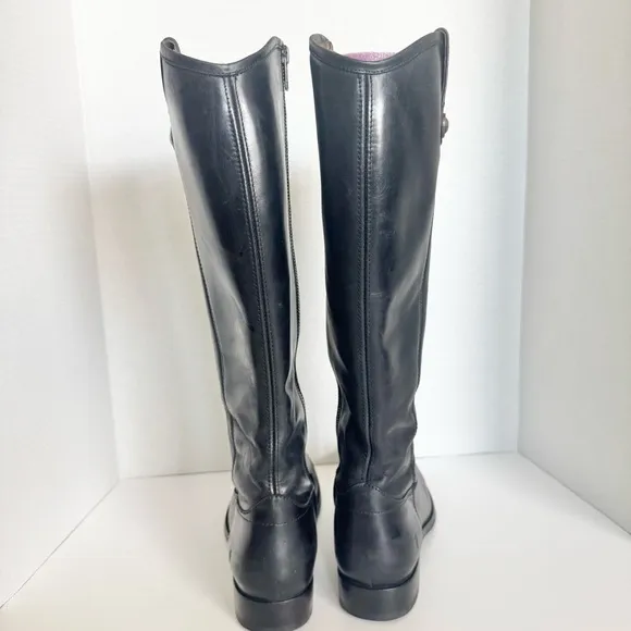 Frye Black Melissa Button Riding Tall Leather Boots 10B