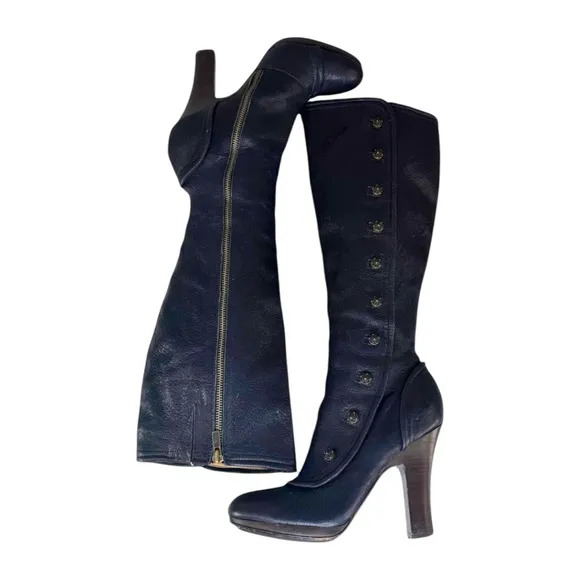 FRYE Blue Leather Matilda Button Boots Size 9