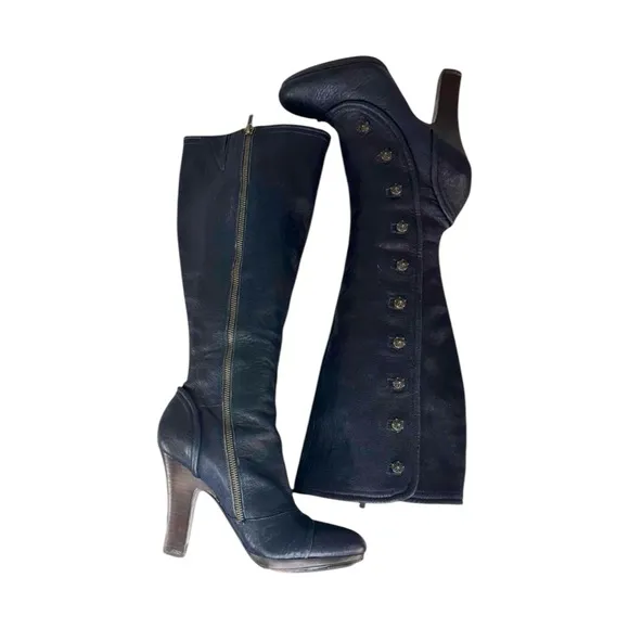 FRYE Blue Leather Matilda Button Boots Size 9