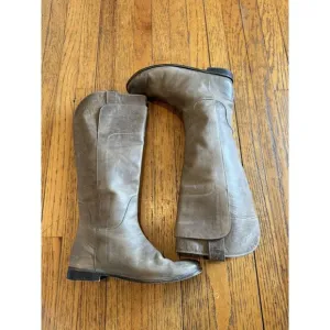 FRYE Boots Paige Knee High Tall Riding Grey/Tan Leather Boots 77534 SZ 11B GUC