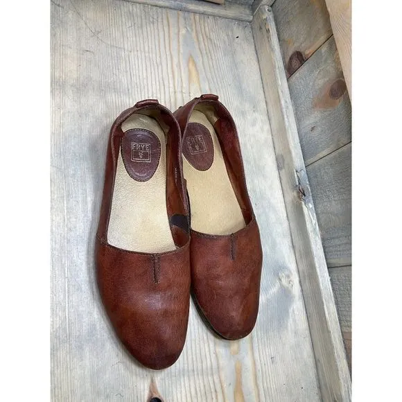 𝅺frye Chestnut Brown Leather Womens Slip On Loafers US8 Flats