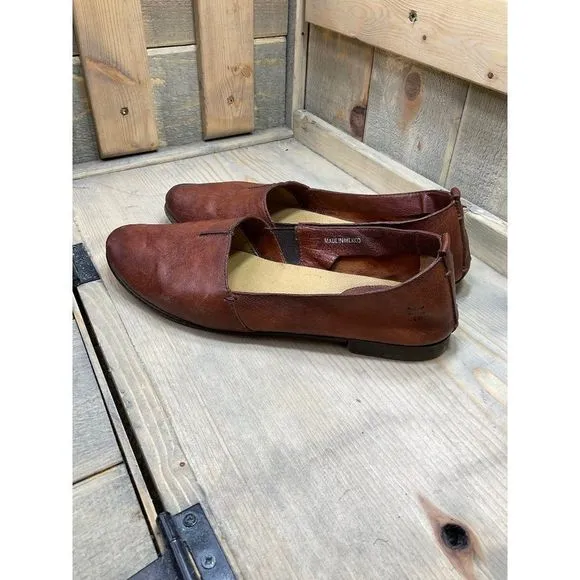 𝅺frye Chestnut Brown Leather Womens Slip On Loafers US8 Flats