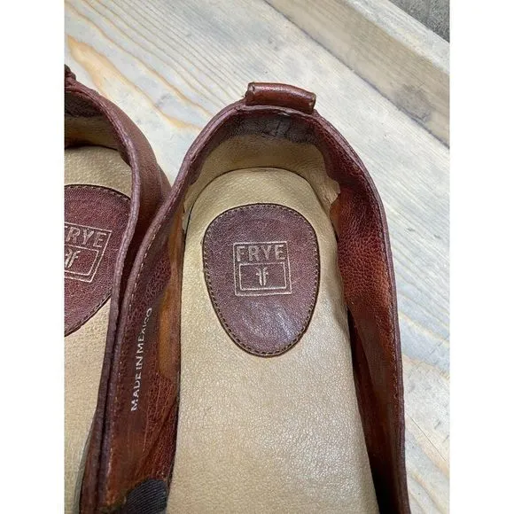 𝅺frye Chestnut Brown Leather Womens Slip On Loafers US8 Flats