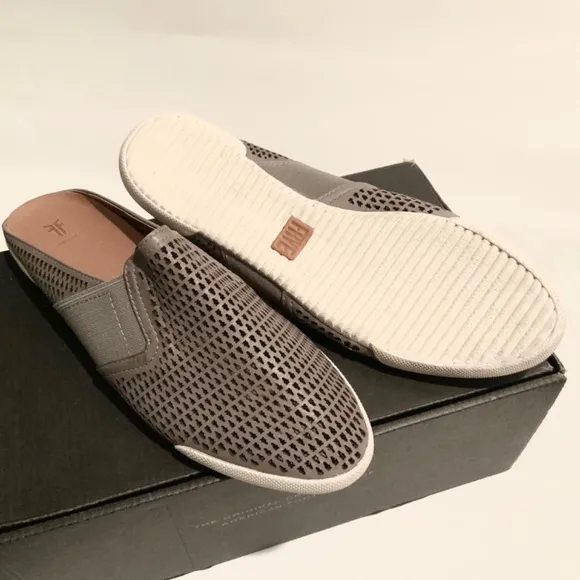 FRYE Melanie Gore Perforated Mule Sneaker Pale Blue Gray Leather Casual Flats