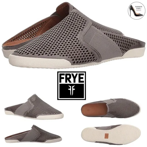 FRYE Melanie Gore Perforated Mule Sneaker Pale Blue Gray Leather Casual Flats