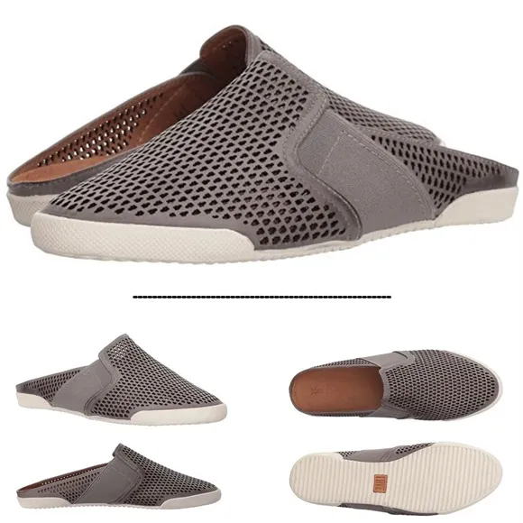 FRYE Melanie Gore Perforated Mule Sneaker Pale Blue Gray Leather Casual Flats