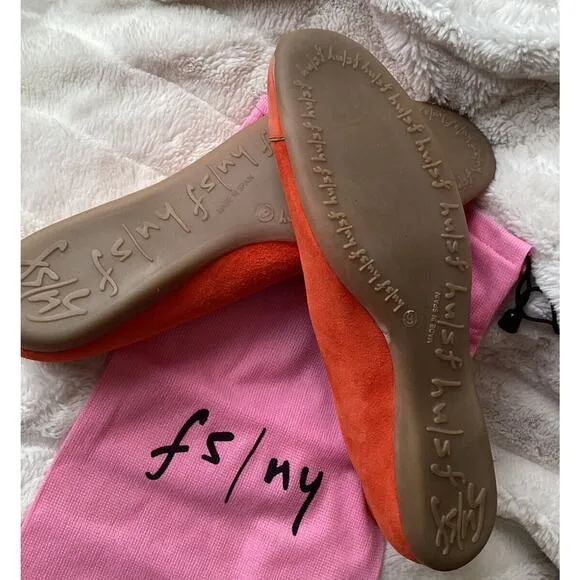 FS/NY French Sole NEW Orange Suede Gold Patent Comfort Flats 9 Rubber Sole SPAIN