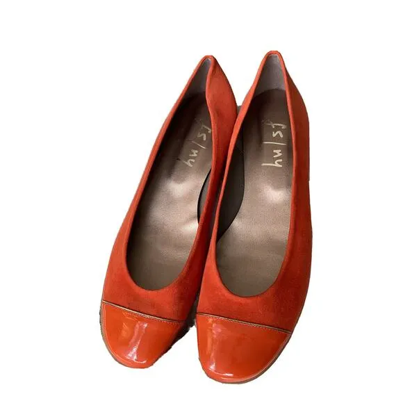 FS/NY French Sole NEW Orange Suede Gold Patent Comfort Flats 9 Rubber Sole SPAIN
