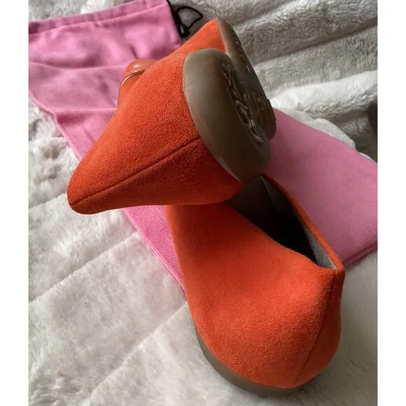 FS/NY French Sole NEW Orange Suede Gold Patent Comfort Flats 9 Rubber Sole SPAIN