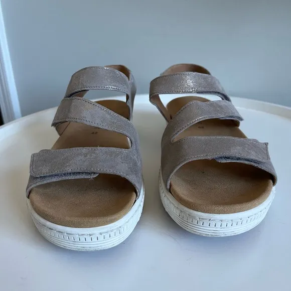 Gabor Marigold Leather Wedge Taupe Sandals EU 42/US 10.5