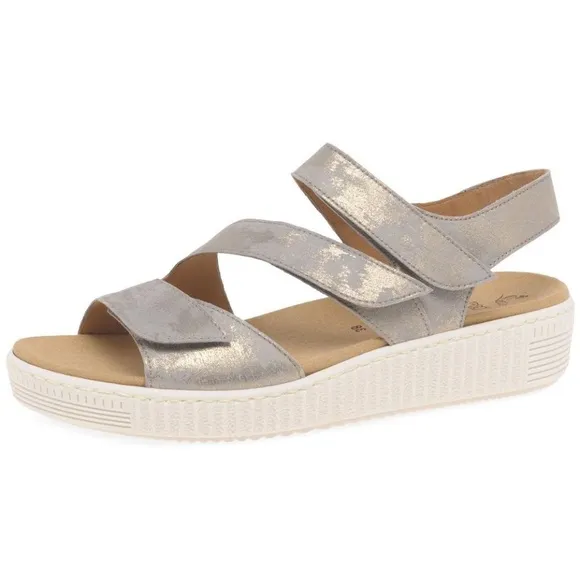 Gabor Marigold Leather Wedge Taupe Sandals EU 42/US 10.5