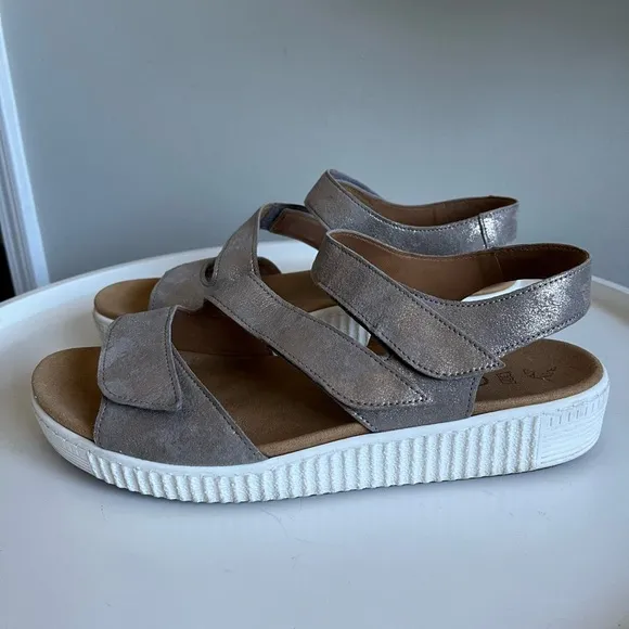 Gabor Marigold Leather Wedge Taupe Sandals EU 42/US 10.5