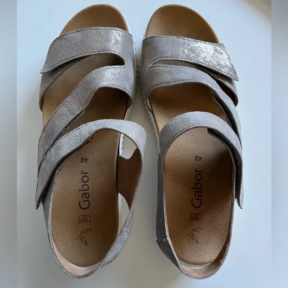 Gabor Marigold Leather Wedge Taupe Sandals EU 42/US 10.5