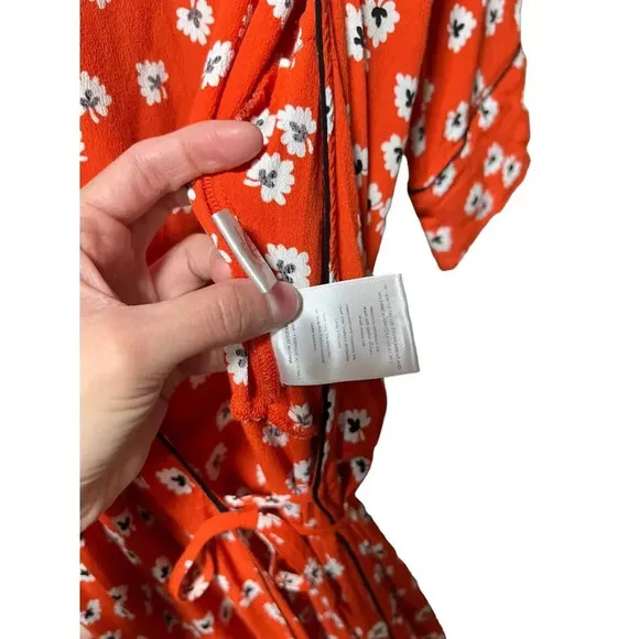 Ganni Crepe Floral Print Midi Wrap Dress in Coral Red Size 8