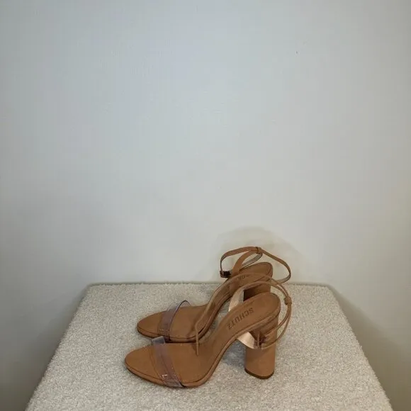 Geisy Suede Illusion Ankle Strap Block Heel Sandals