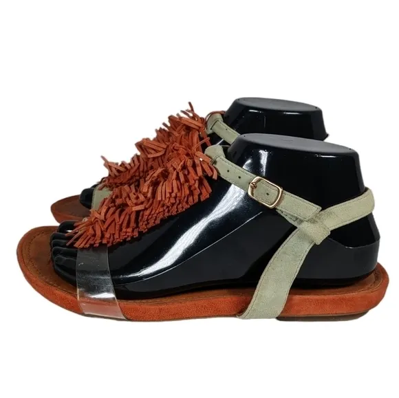 Gentle Souls Bless Summer T-Strap Fringed Sandals Sz 7