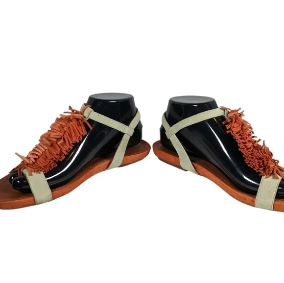 Gentle Souls Bless Summer T-Strap Fringed Sandals Sz 7