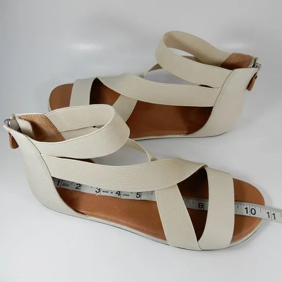 Gentle Souls Break Flat SANDALS Size 11 Elastic Stone Cream Ankle Strap NEW $170
