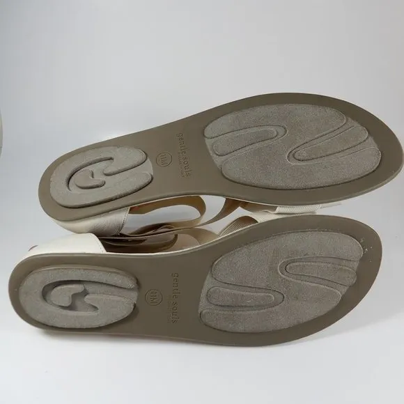Gentle Souls Break Flat SANDALS Size 11 Elastic Stone Cream Ankle Strap NEW $170