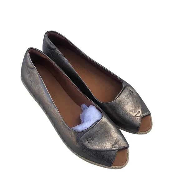 Gentle Souls Demi Alpargata Metallic Silver Wedge Espadrille Sandal Size 9.5