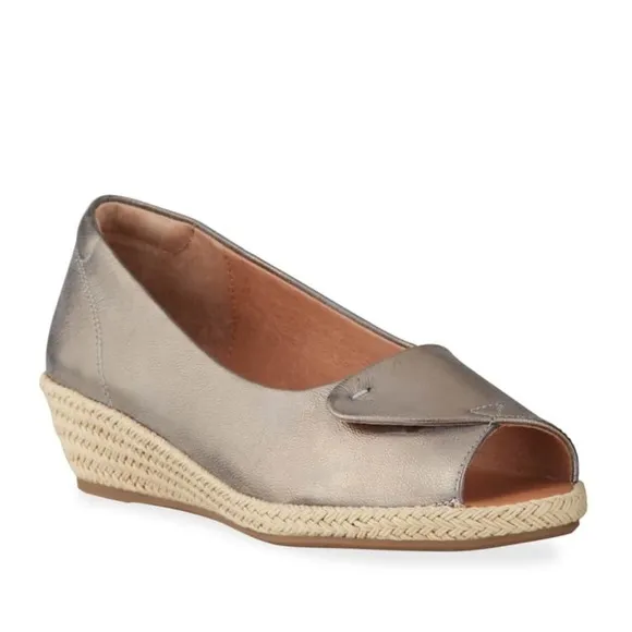 Gentle Souls Demi Alpargata Metallic Silver Wedge Espadrille Sandal Size 9.5