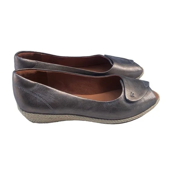 Gentle Souls Demi Alpargata Metallic Silver Wedge Espadrille Sandal Size 9.5