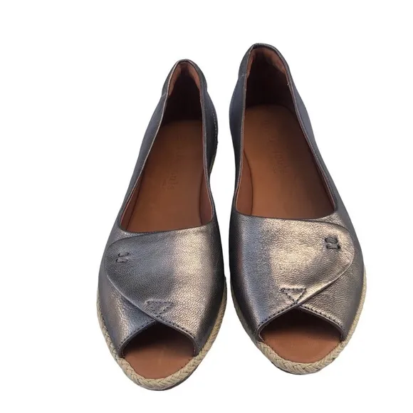 Gentle Souls Demi Alpargata Metallic Silver Wedge Espadrille Sandal Size 9.5