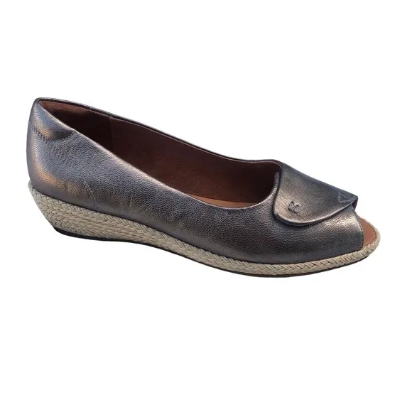 Gentle Souls Demi Alpargata Metallic Silver Wedge Espadrille Sandal Size 9.5