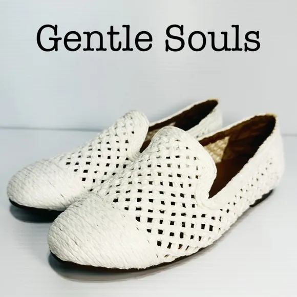 Gentle Souls Eugene White Weave Flats Size 7.5