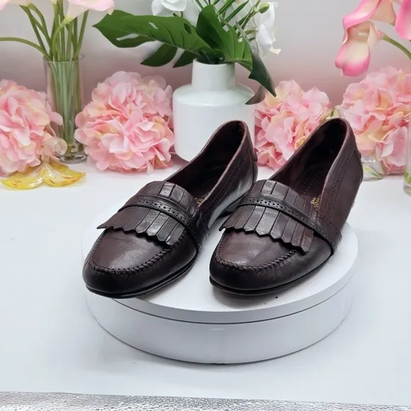 G.H Bass &amp; CO Brown Parker Leather Slip On Loafers Fringe