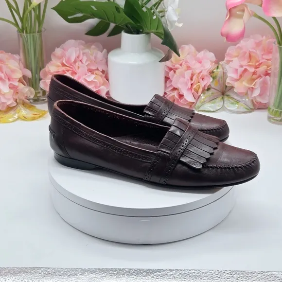 G.H Bass &amp; CO Brown Parker Leather Slip On Loafers Fringe