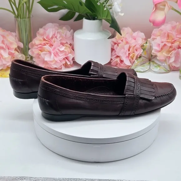 G.H Bass &amp; CO Brown Parker Leather Slip On Loafers Fringe