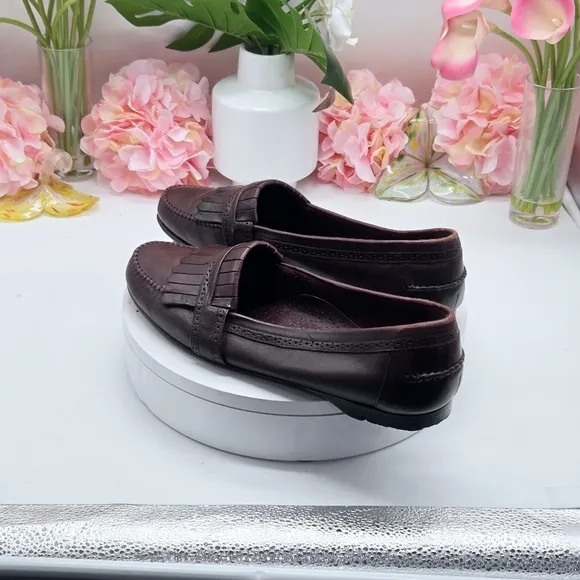 G.H Bass &amp; CO Brown Parker Leather Slip On Loafers Fringe