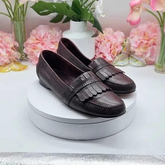 G.H Bass &amp; CO Brown Parker Leather Slip On Loafers Fringe