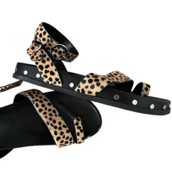 Gianni Bini Leopard Print Ankle Wrap Leather Sandals (8.5)