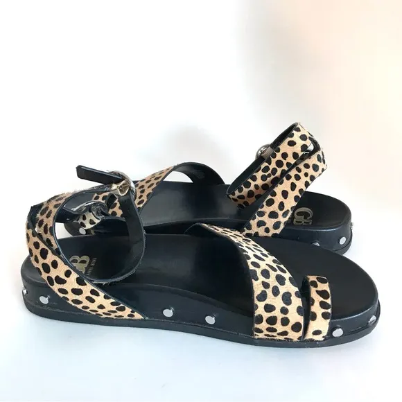 Gianni Bini Leopard Print Ankle Wrap Leather Sandals (8.5)