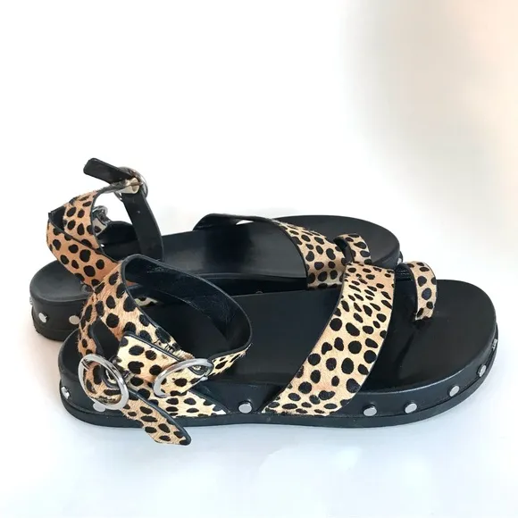 Gianni Bini Leopard Print Ankle Wrap Leather Sandals (8.5)