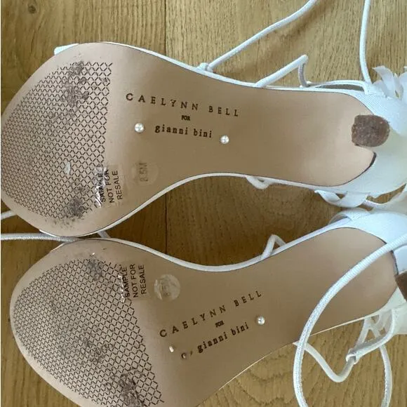 Gianni Bini x Caelynn Bell - Papillon Flower Ankle Wrap Strappy Sandals in White