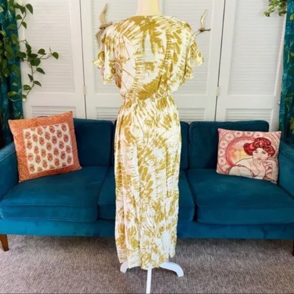 Gigio | Sunburst Golden Tie Dye Peek A Boo Slit Surplice Maxi Dress New 1X Plus